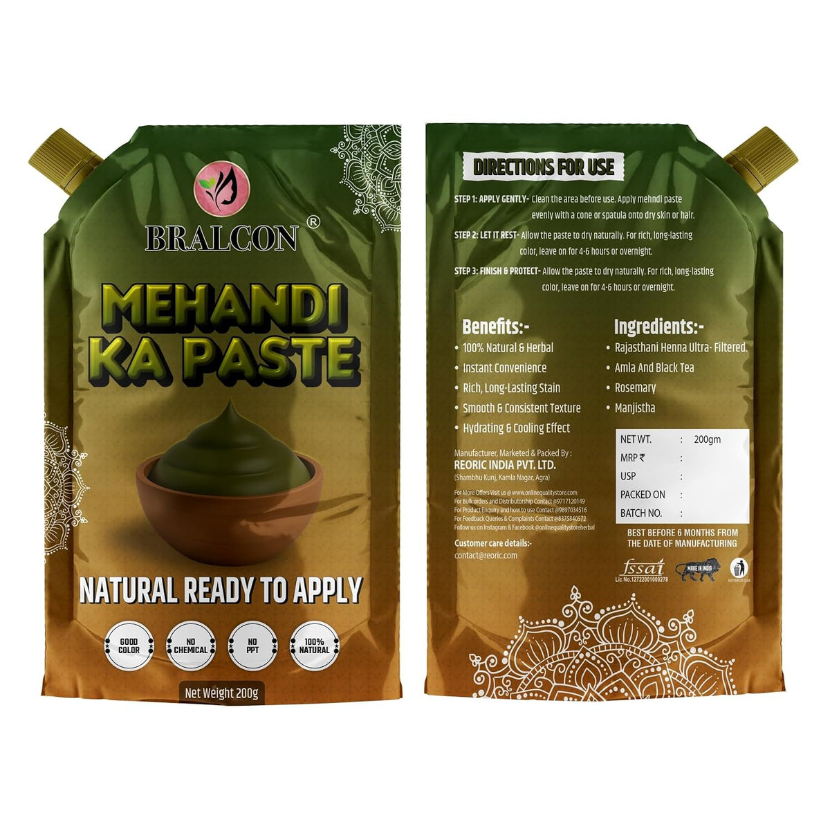 Mehandi Ka Paste, Natural Ready to Apply Henna, 200g, Chemical-Free