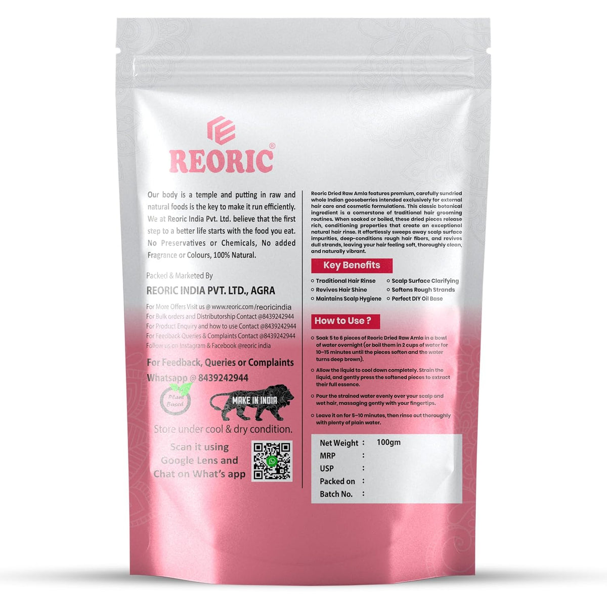 Reoric Raw Dried Amla for Hair Care - 100g