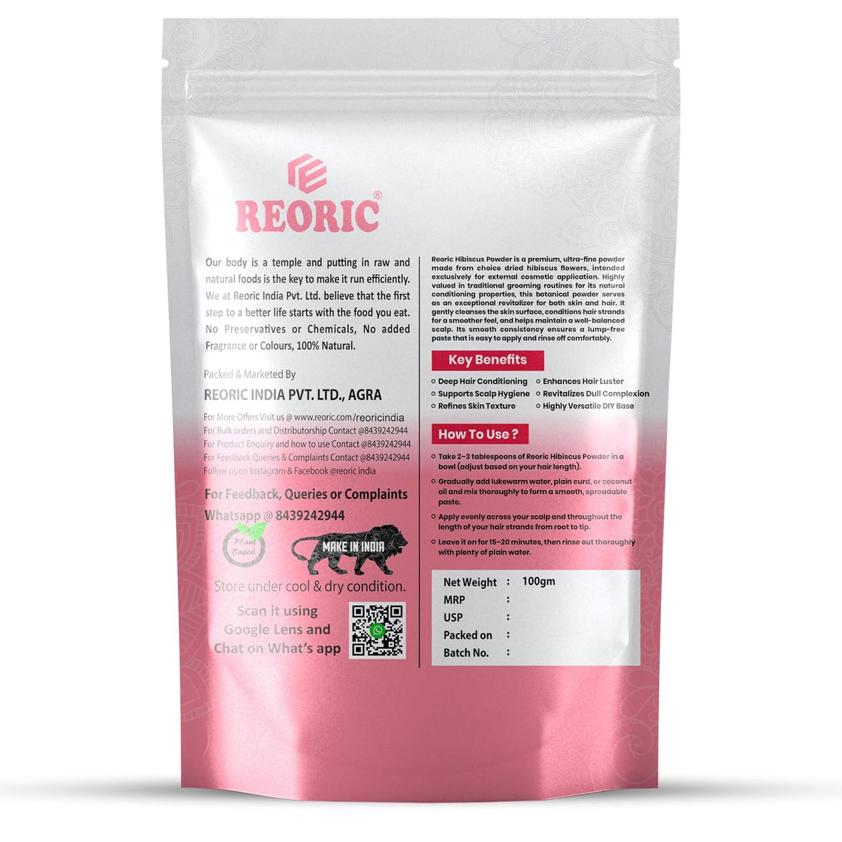 REORIC Hibiscus Powder for Hair and Skin Care -100g