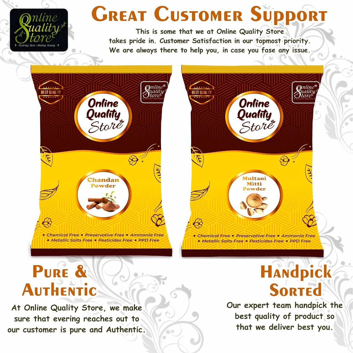 Online Quality Store Pure Organic Sandalwood Powder For Skin Whitening (Chandan Powder 150g) + Pure Multani Mitti Powder (250g), 400g