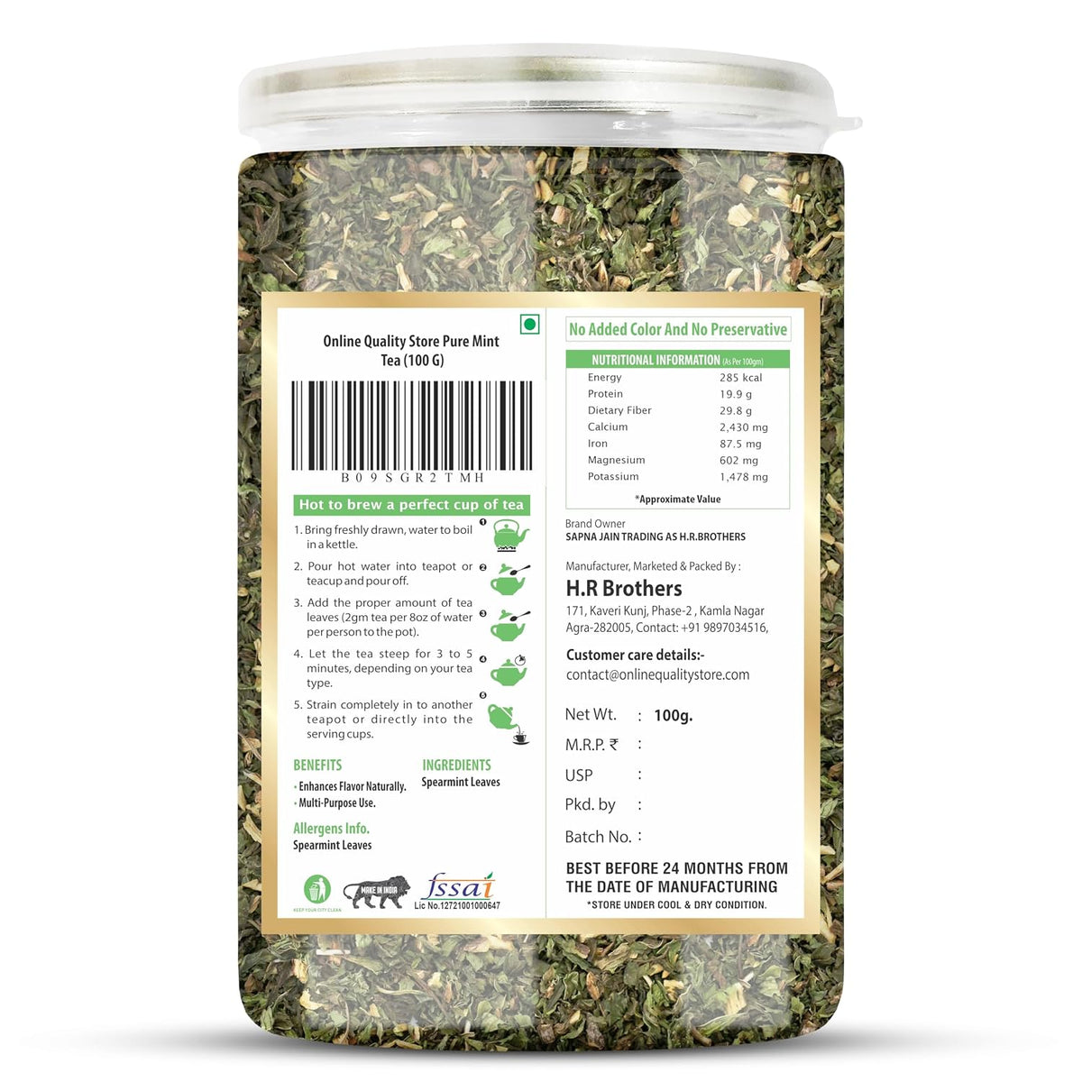 Online Quality Store Organic Mint Herbal Tea-100g |Mint Tea| Spearmint Herbal Tea for Relieves stress