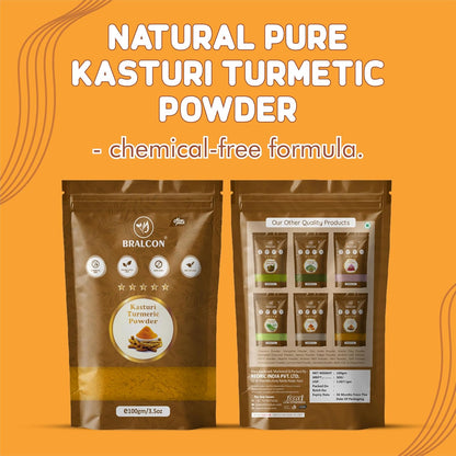 BRALCON Kasturi Turmeric Powder 100gm for Face Beauty and Skin Treatment - Wild Turmeric Powder for All Skin Types - 100% Natural and Chemical Free