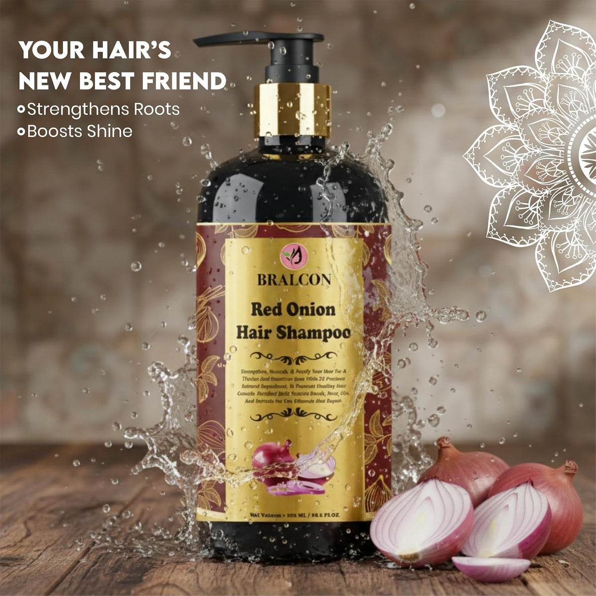 BRALCON Red Onion Hair Shampoo, Strengthens and Nourishes Hair - 300 ML