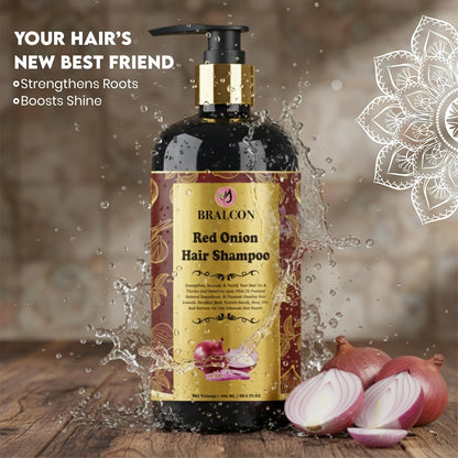 BRALCON Red Onion Hair Shampoo, Strengthens and Nourishes Hair - 300 ML