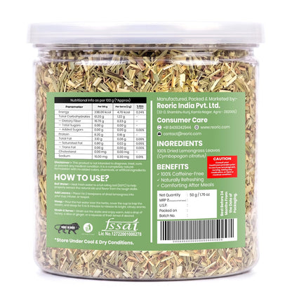 REORIC Lemongrass Herbal Tea 50g | Dried Lemongrass Leaf Infusion | Citrus Aromatic Herbal Tea Blend | Daily Hot Refreshment Brew
