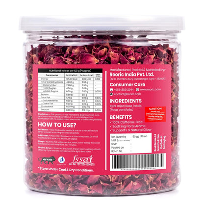 REORIC Rose Petal Tea 50g | Dried Rose Petals Herbal Infusion | Aromatic Floral Loose Leaf Brew | Daily Hot & Iced Beverage Drink