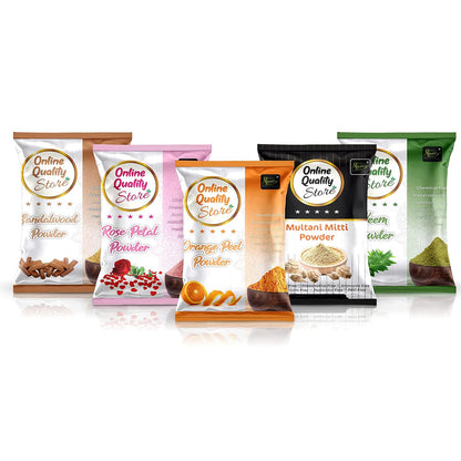 Multani Mitti Powder + Chandan + Orange Peel + Neem + Rose Powder (Pack of 5) 400g