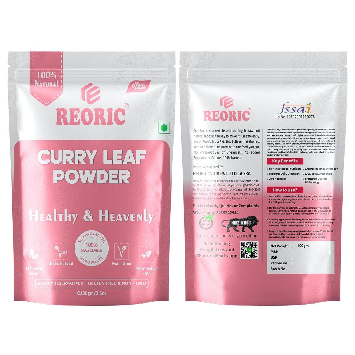 REORIC Curry Leaf Powder for Cooking - 100g