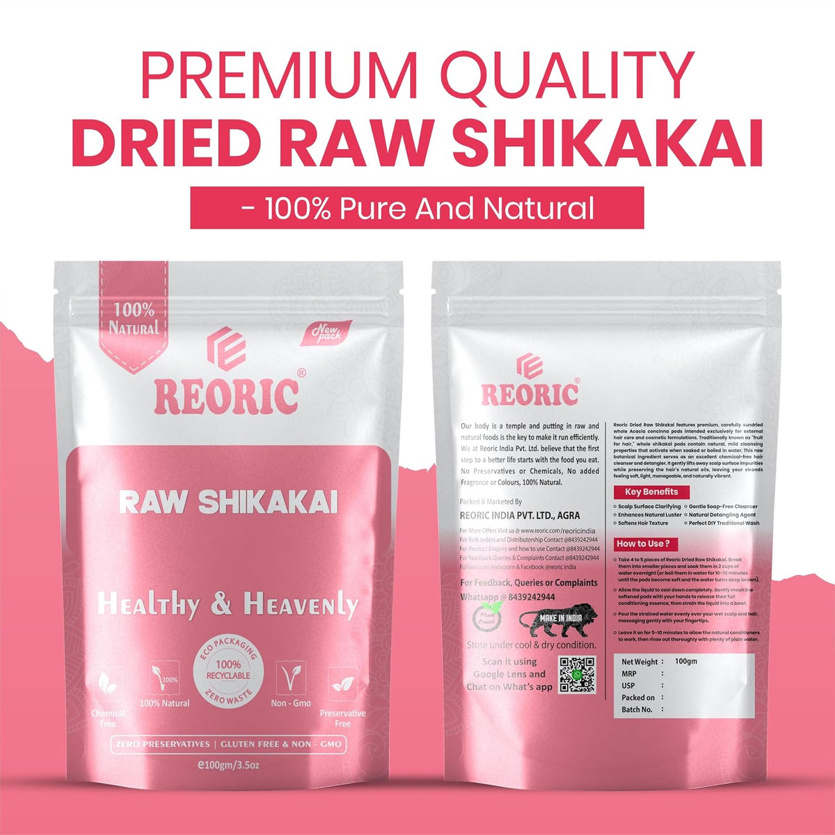 REORIC Raw Shikakai Whole Dried Pods for DIY Hair Wash & Scalp Care -100g