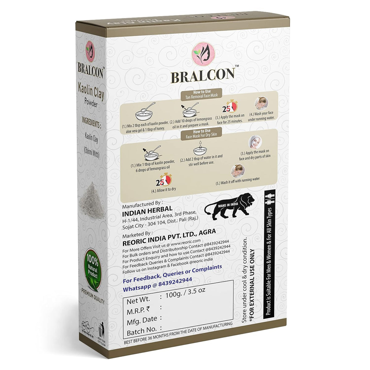 BRALCON Kaolin Clay Powder - 100g