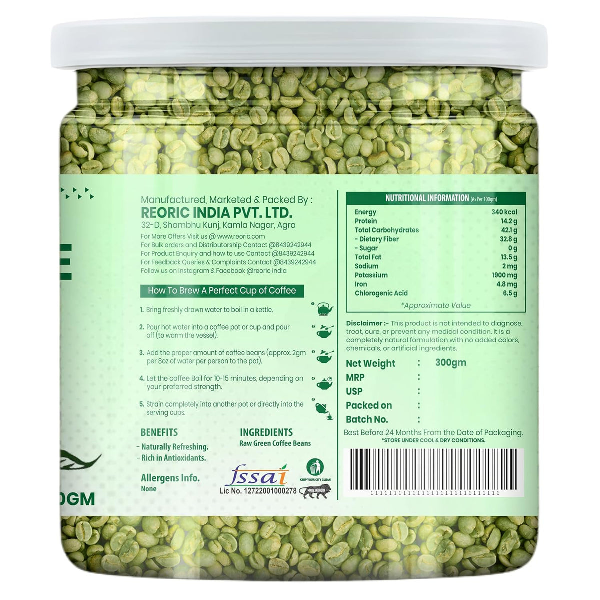 REORIC Green Coffee Beans 300g