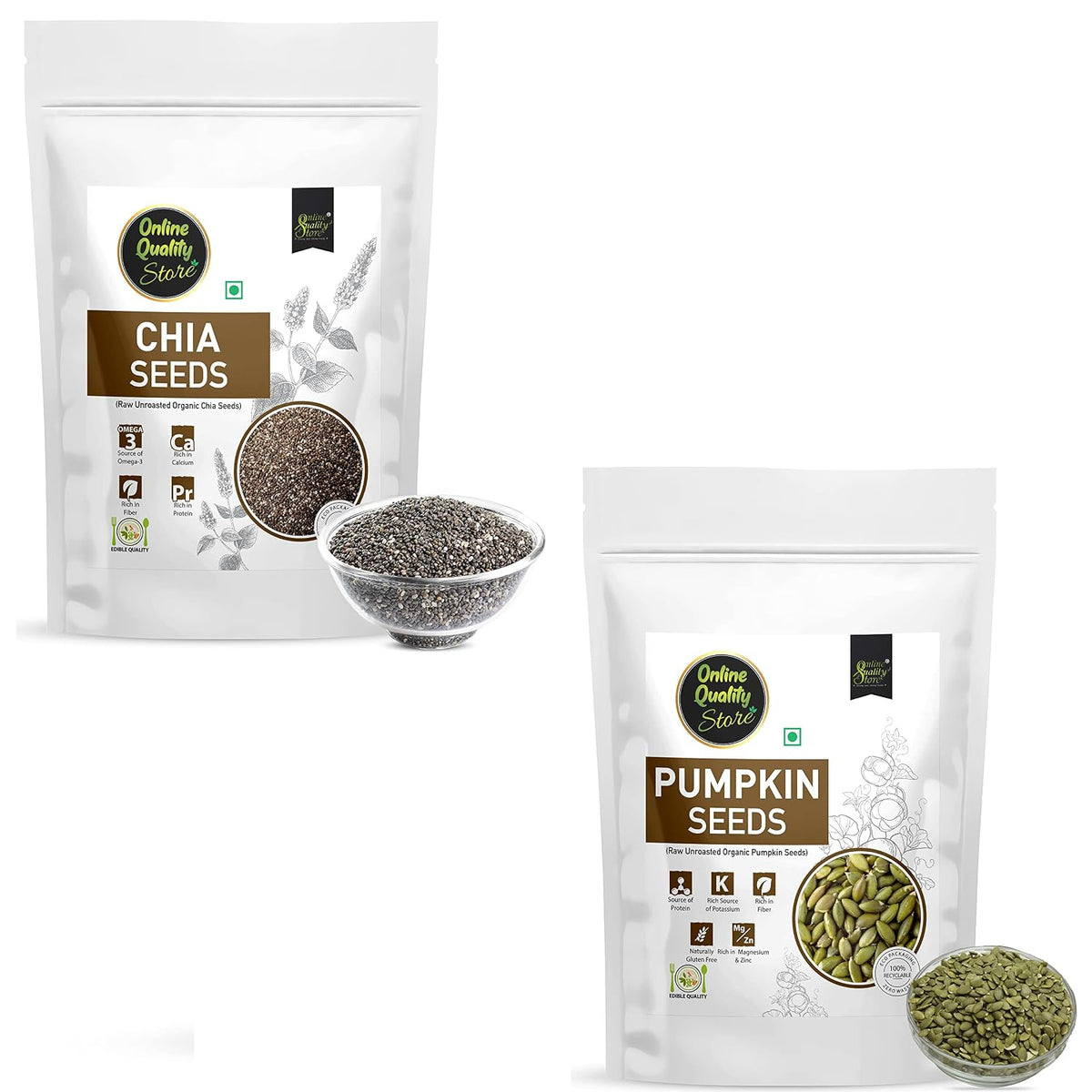 Online Quality Store Organic Combo of Chia Seeds,Pumpkin Seeds -200gm(100gm x 2)|Fiber Rich Mix Seeds