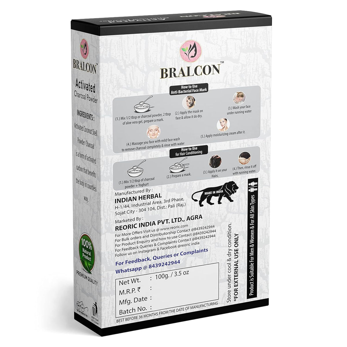 BRALCON Activated Charcoal Powder-100g