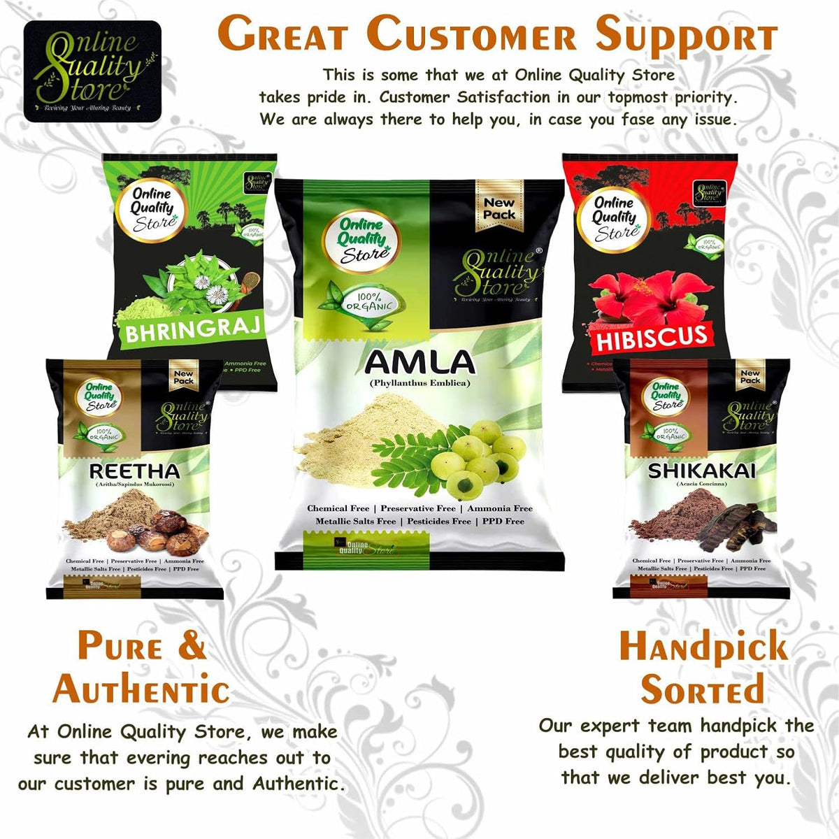 Online Quality Store Amla Reetha Shikakai Bhringraj and Hibiscus Powder for Hair