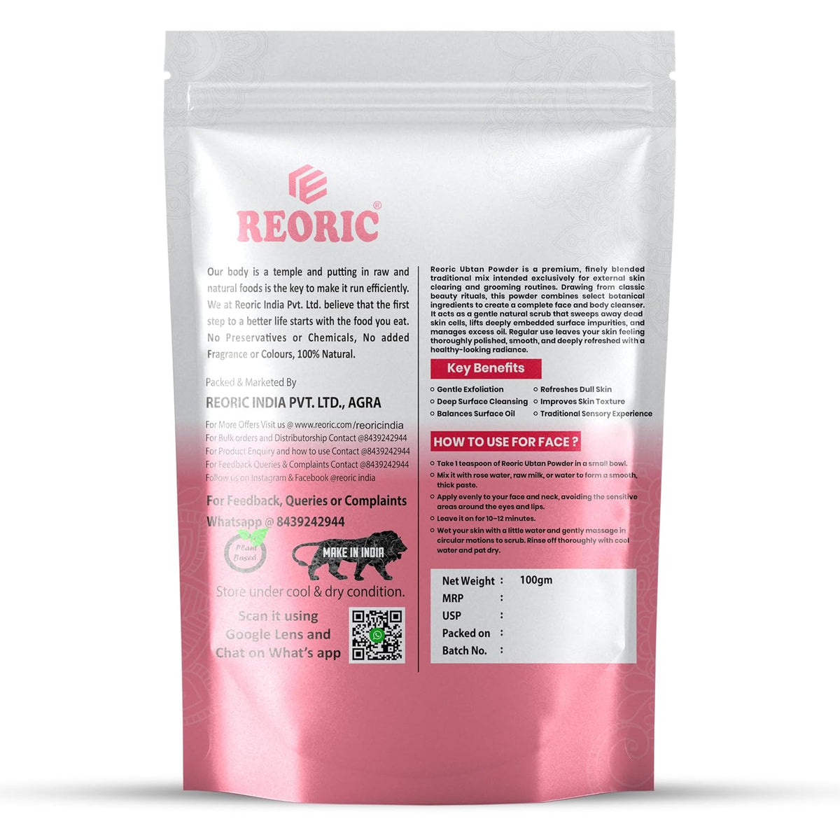 Reoric Pure Ubtan Powder for Face -100g
