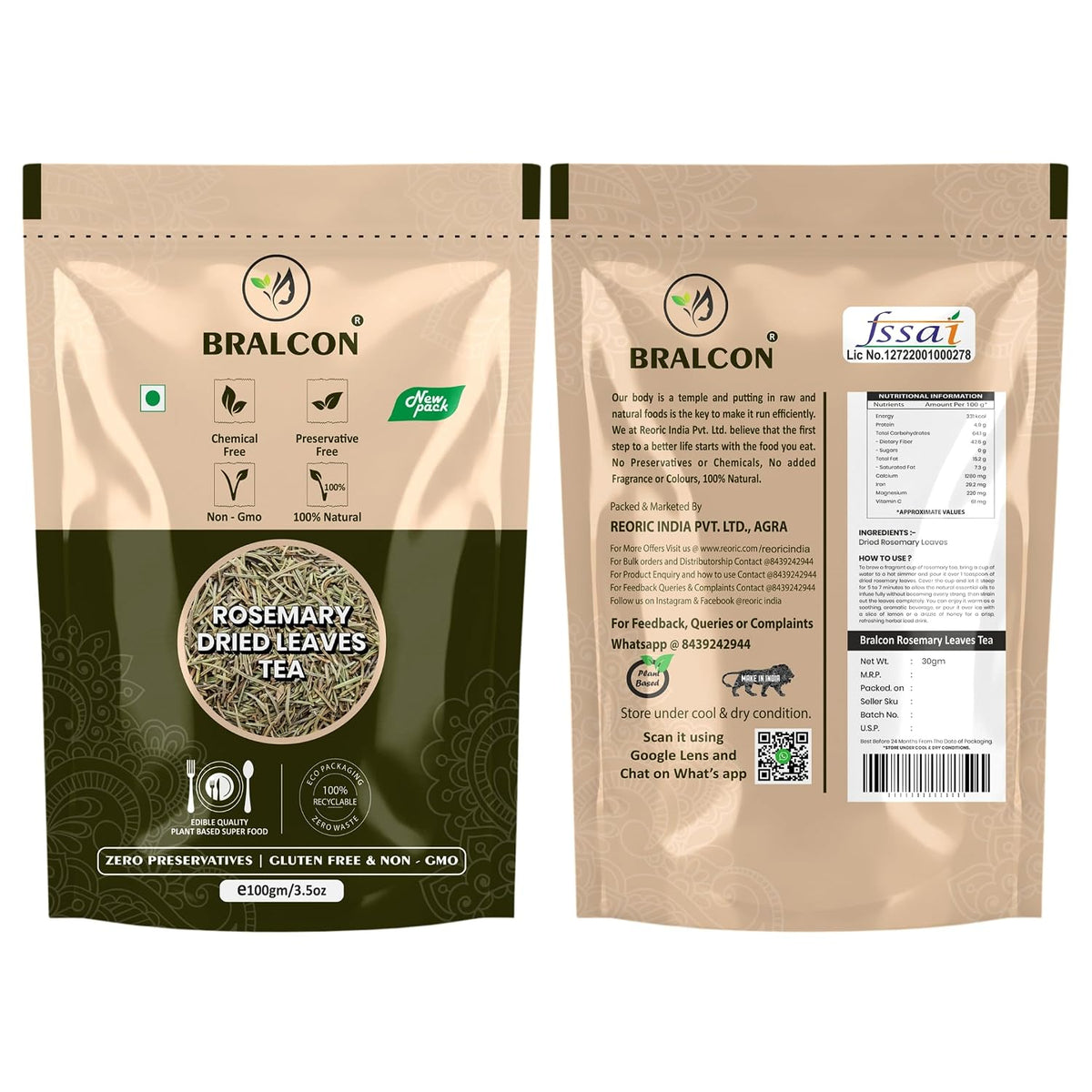BRALCON Dried Rosemary Leaves Herbal Tea 30g