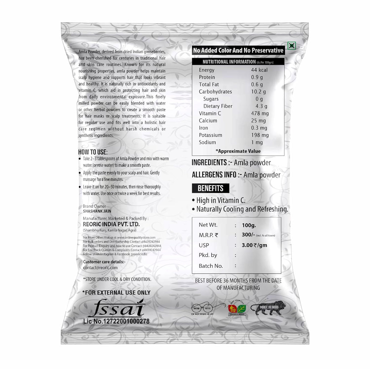 BRALCON Reetha Amla Shikakai Powder | Natural Hair Care Powder Set - 300 g , 100g Each | Chemical-Free | Hair Shampoo