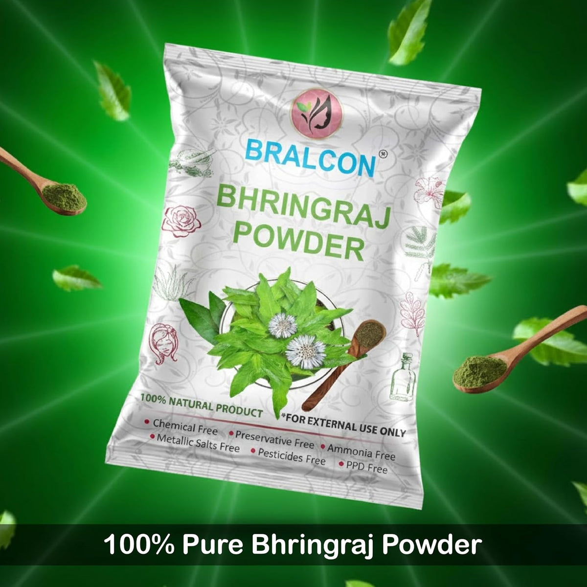 BRALCON Bhringraj Powder for Hair Oil, Hair Masks & Packs (100g) - 100% Natural, Chemical Free