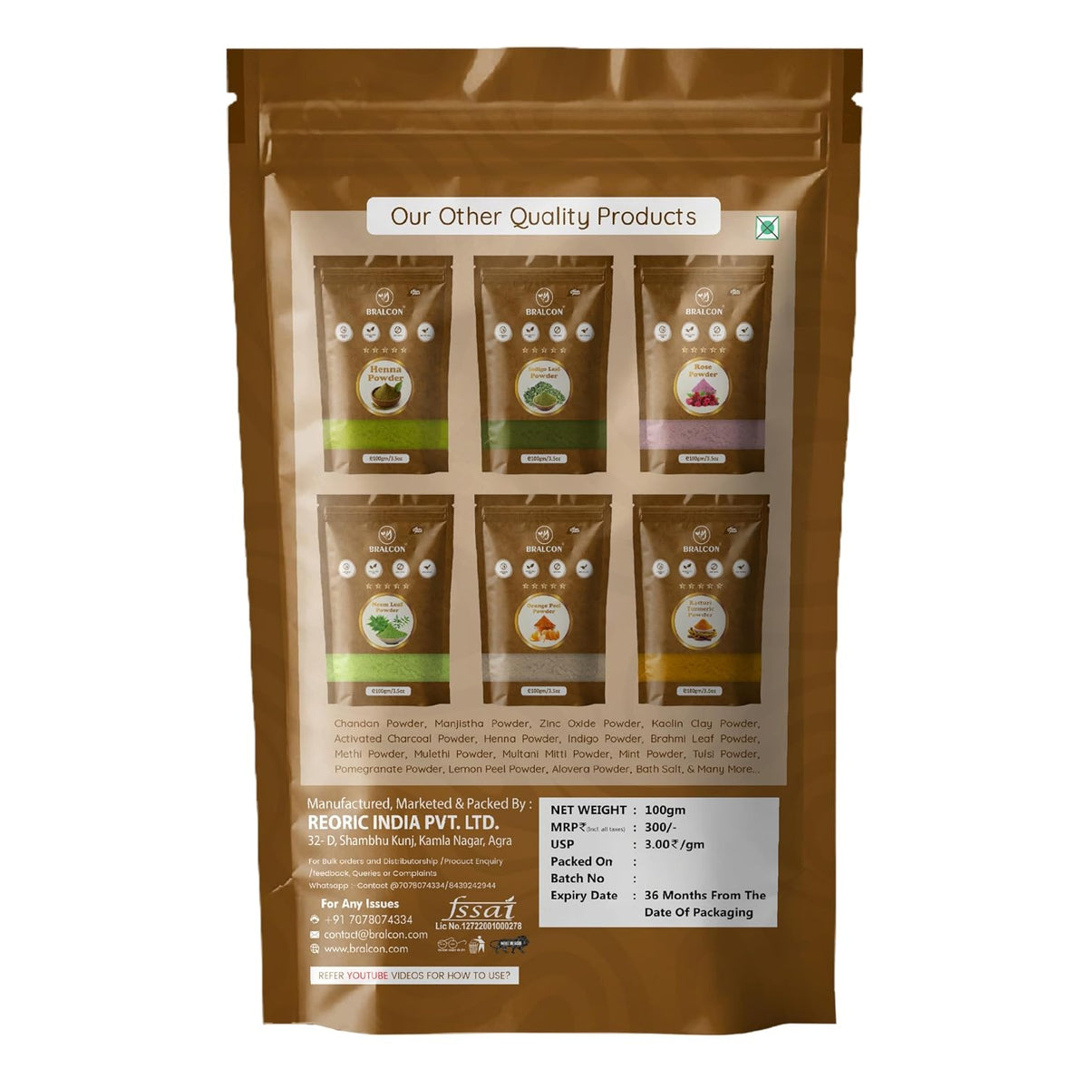 BRALCON Kasturi Turmeric Powder 100gm for Face Beauty and Skin Treatment - Wild Turmeric Powder for All Skin Types - 100% Natural and Chemical Free