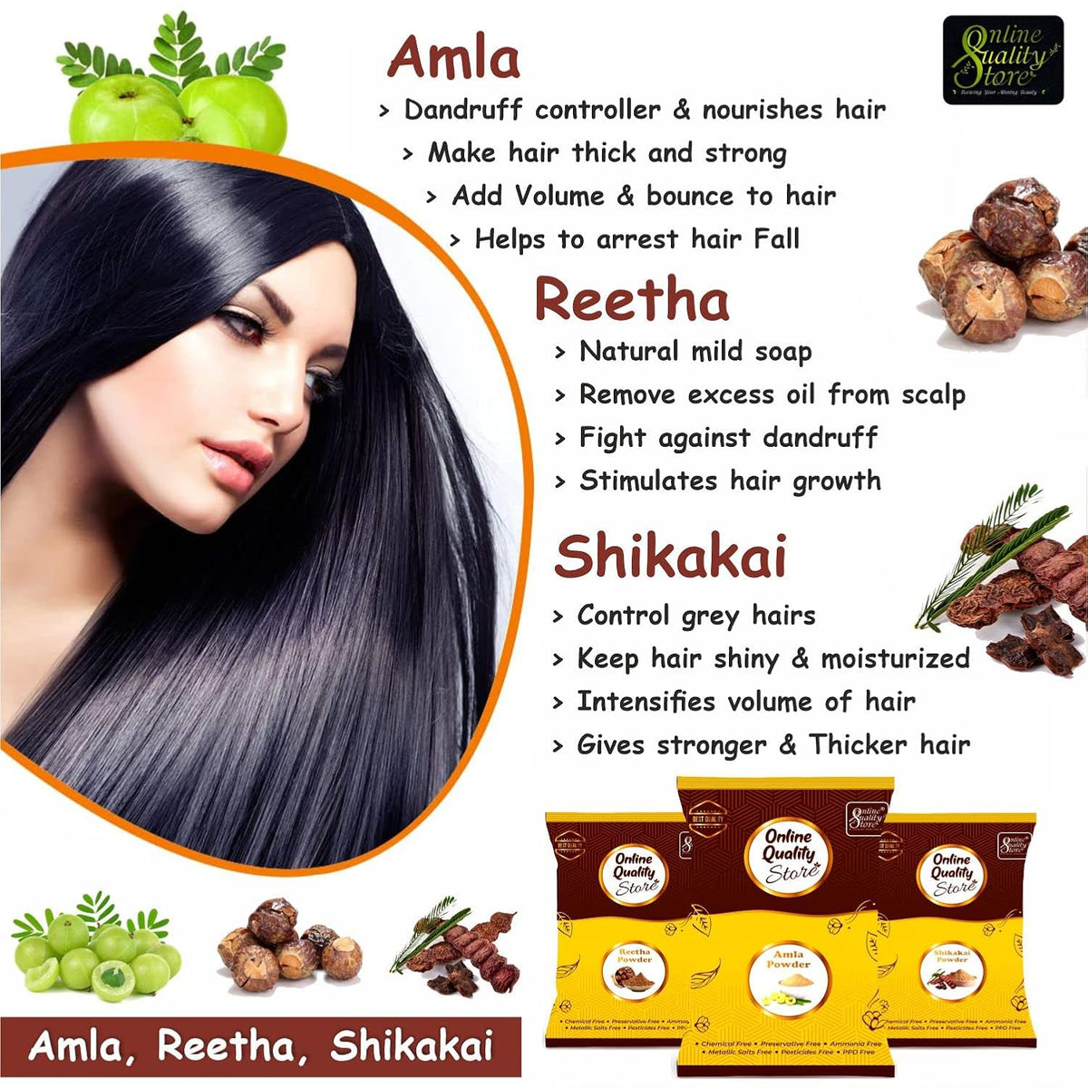 Amla Reetha Shikakai Bhringraj Powder - Organic offer of the day (350 Grams *4) - All are in separate packaging