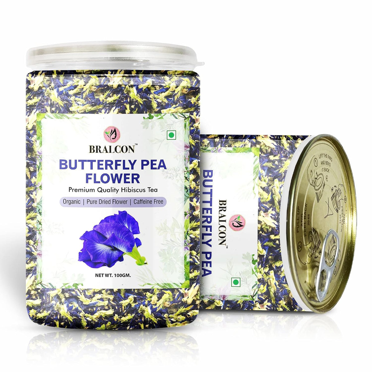 BRALCON Organic Herbal Tea Combo Pack- Butterfly Pea Flower Tea and Chamomile Flower Tea- 200g(100g x 2 Pack)