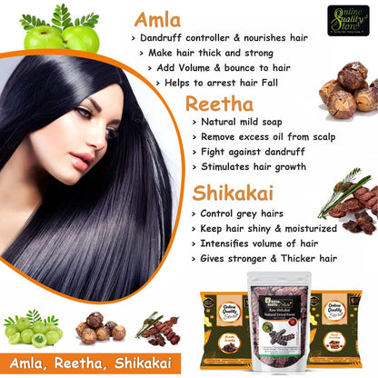 Online Quality Store reetha amla shikakai combo raw form |raw reetha for hair |Aritha|Reetha|Ritha|Soapnuts (Sapindus Mukorossi) |Indian Gooseberry |dried Shikakai, Acacia Concinna |reetha amla shikakai raw shampoo |hair pack(1400g,family pack)