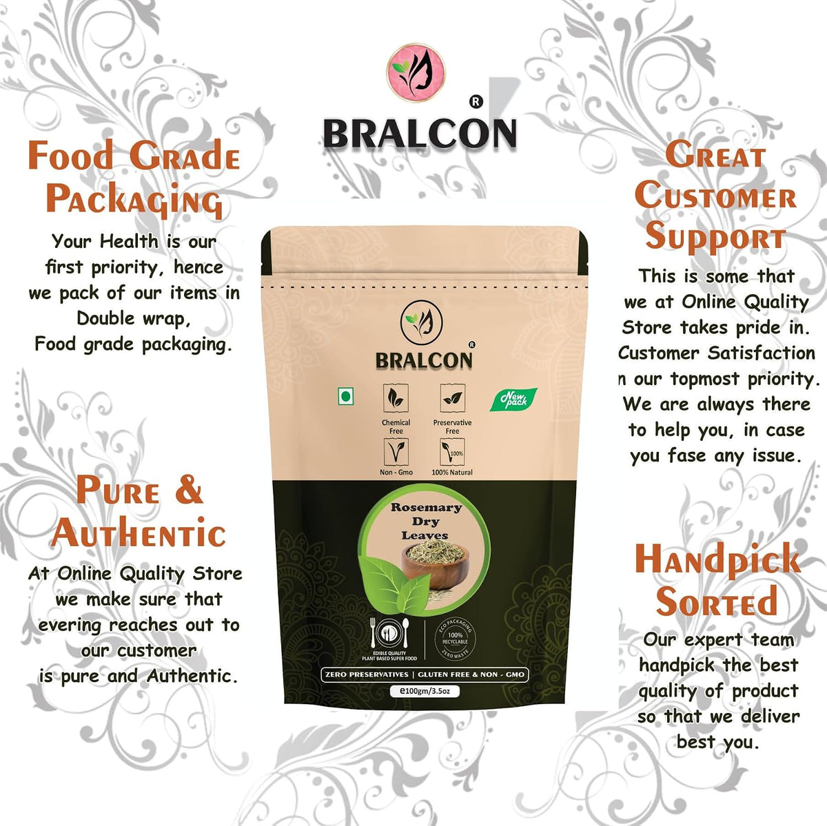 BRALCON Rosemary Dried Leaves - 100g | Rosemary Leaves for hair growth, Seasoning Food & Herbal Tea