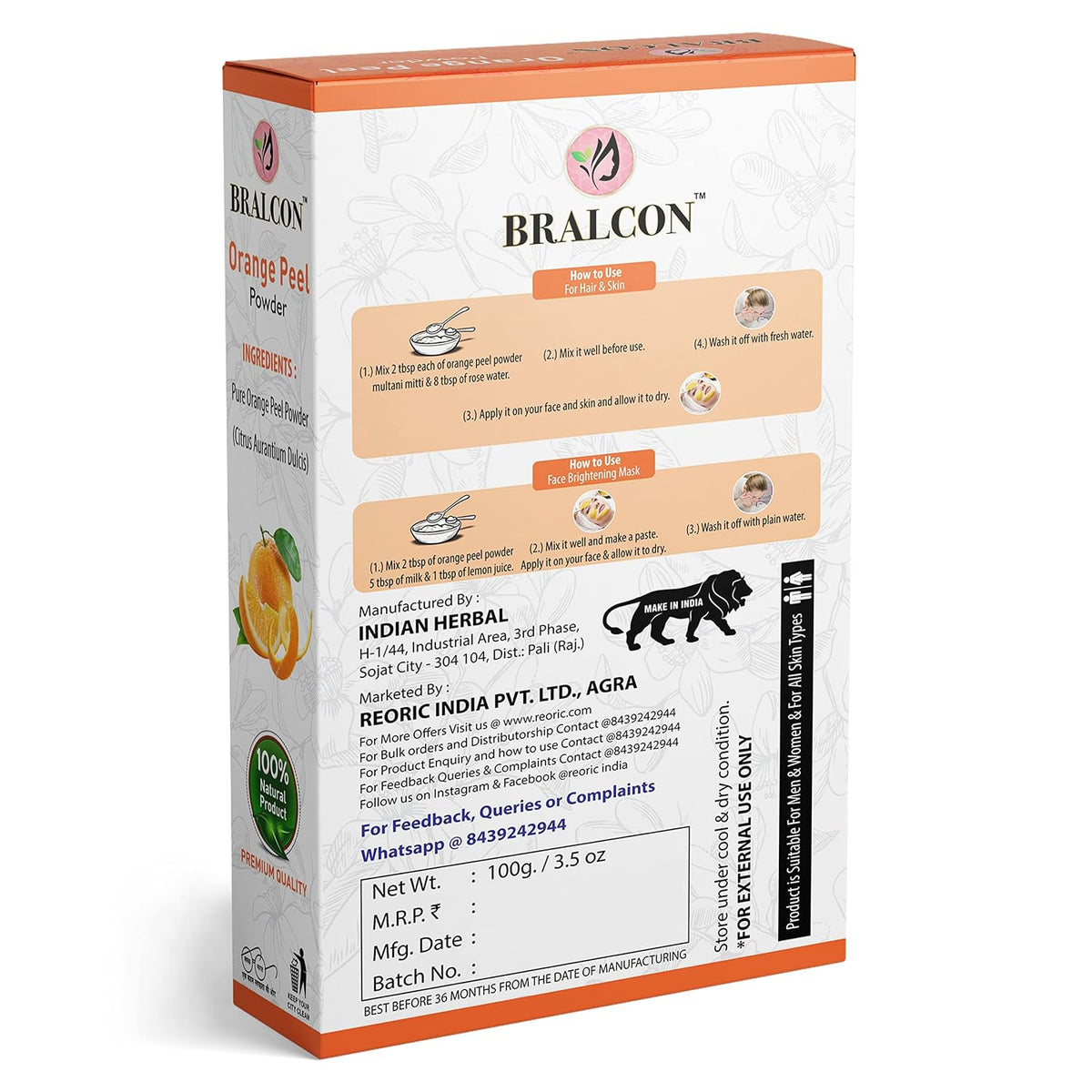 BRALCON Rose Petal, Sandalwood, Orange, Lemon Peel Powder Combo- 400g(100g x 4 Pack) for face & Skin
