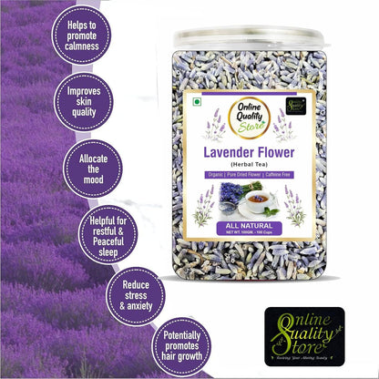 Online Quality Store Lavender Flower Tea -100g | Sun Dried Lavender Flowers Herbal Tea | Stress Relief| Iced Tea