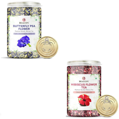 BRALCON Hibiscus Flower Tea and Butterfly Pea Flower Tea- 100g(50g x 2 Pack)