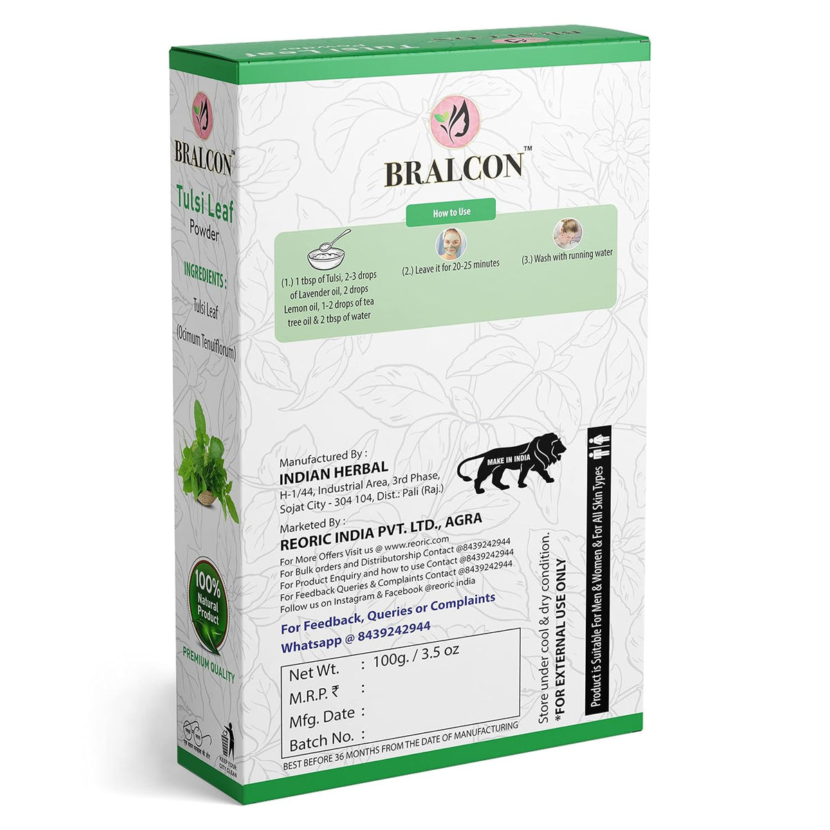 BRALCON Organic Tulsi Leaf Powder-100g