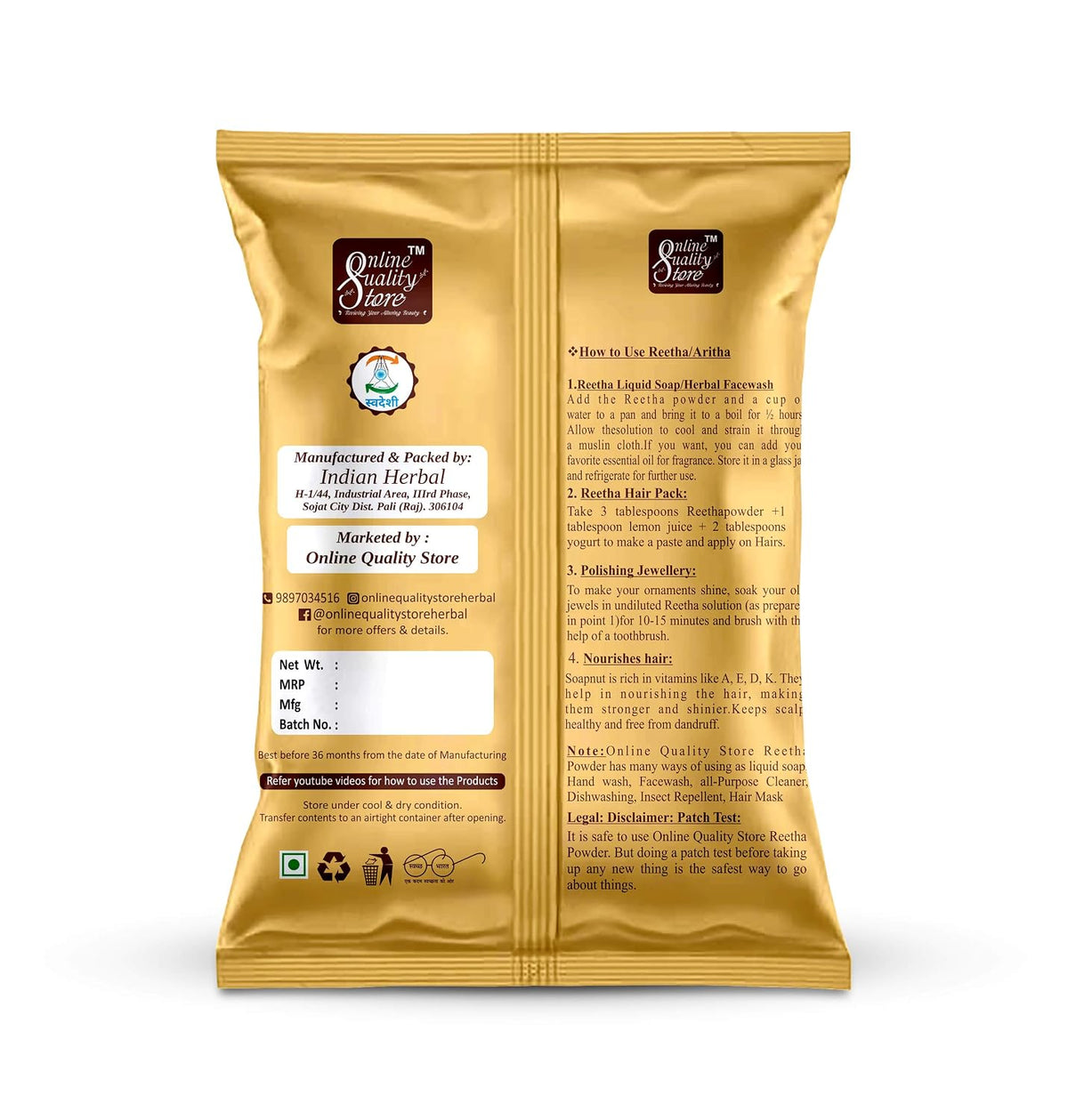 Online Quality Store Amla, Reetha, Shikakai, bhringraj , Hibiscus Powder Combo for Long, Lustrous and Healthy Hair -250g(Certified ,50g each, Organic hair pack)