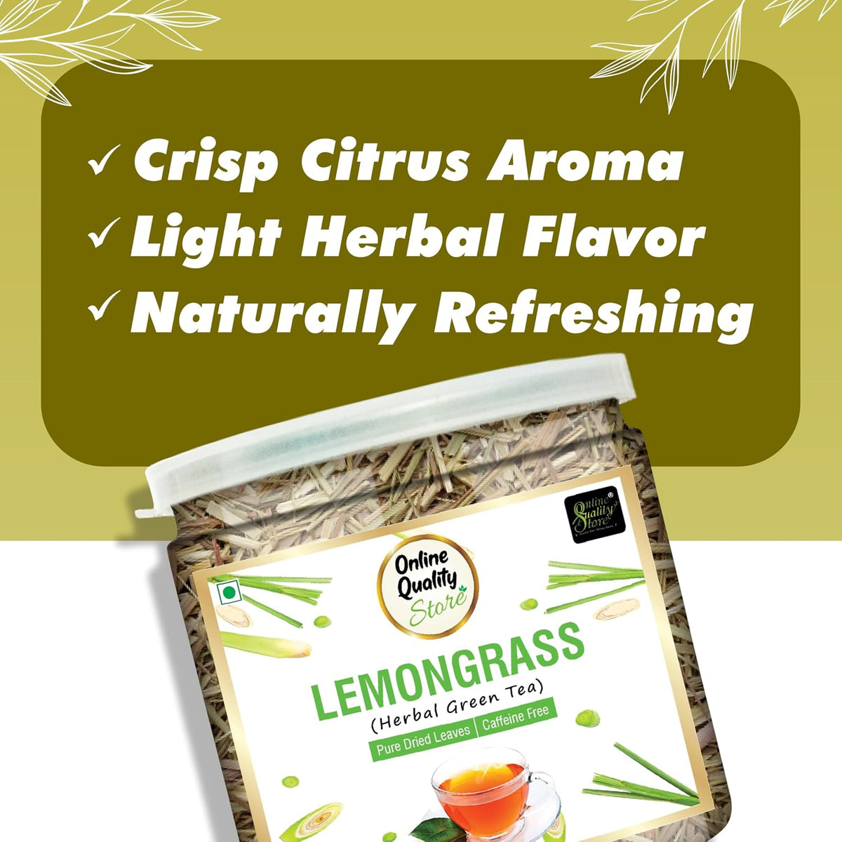 Online Quality Store Organic Lemongrass Herbal Tea - 50 Gm | Lemongrass Tea Leaves | Lemon Grass Herbal Green Tea