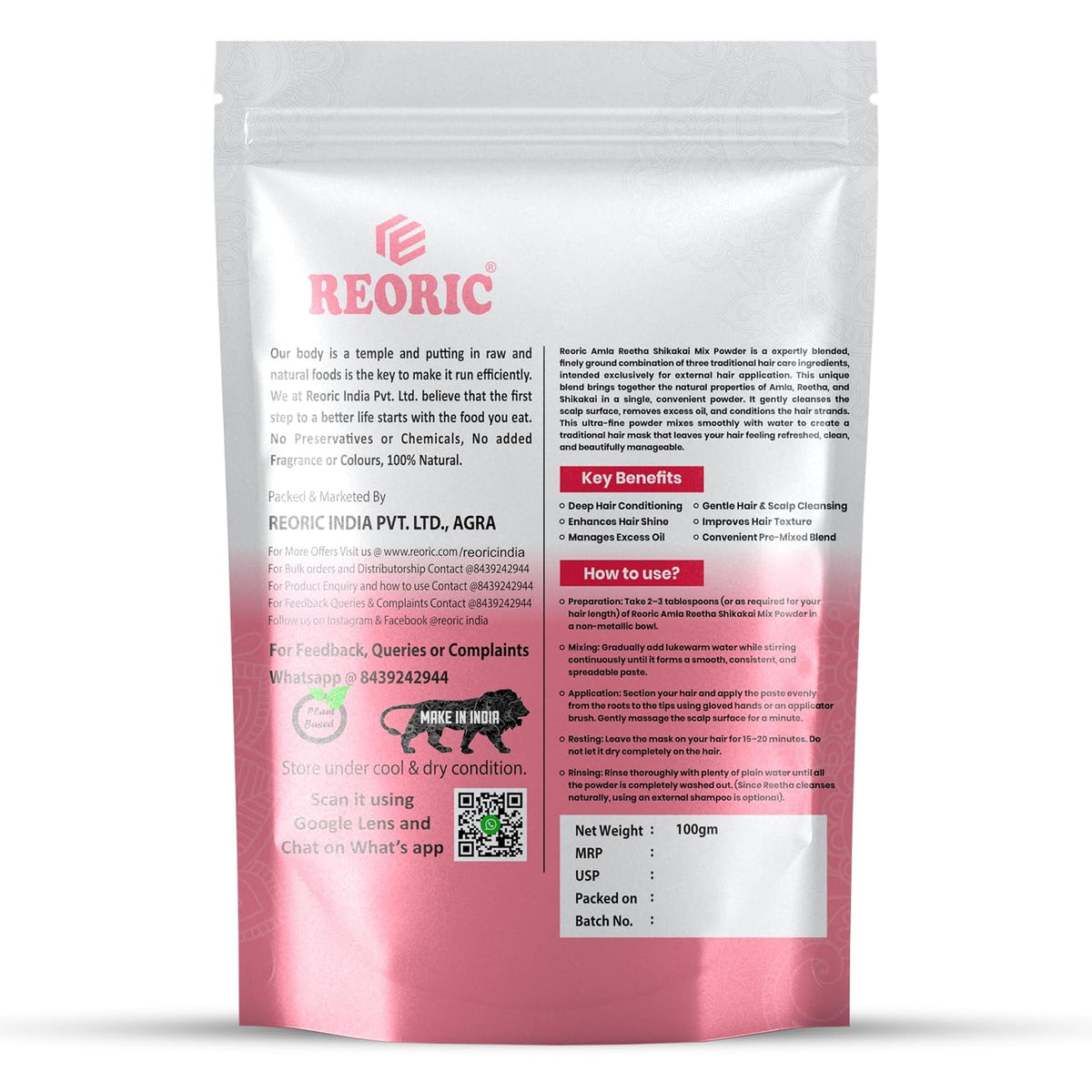 REORIC Amla Reetha Shikakai Powder for Hair Cleansing -100g
