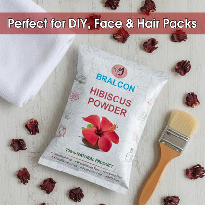 BRALCON Hibiscus Powder - 100gm, Natural Pure Hibiscus Rosa-Sinensis Flower Powder for Face Pack and Hair Mask, Hair Conditioner for Dull Hair & Dry Scalp, Gudhal Ka Phool Powder