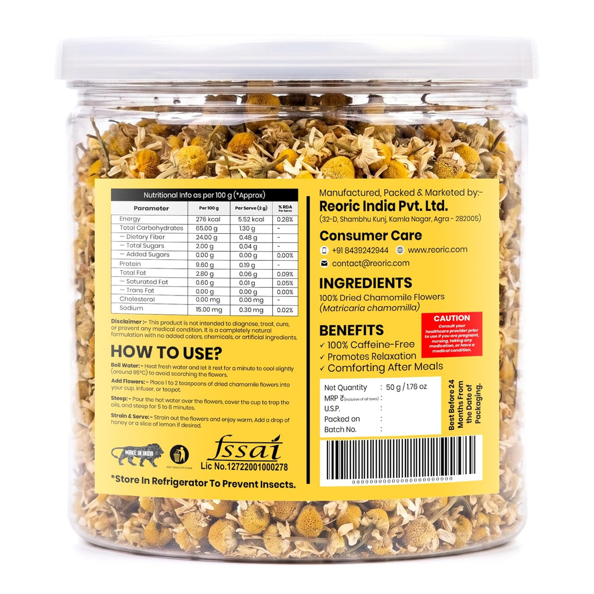 REORIC Whole Dried Chamomile Flower Tea 50g