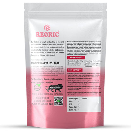 REORIC Raw Reetha Whole Dried Soapnuts for DIY Hair Wash & Scalp Cleansing, 100g