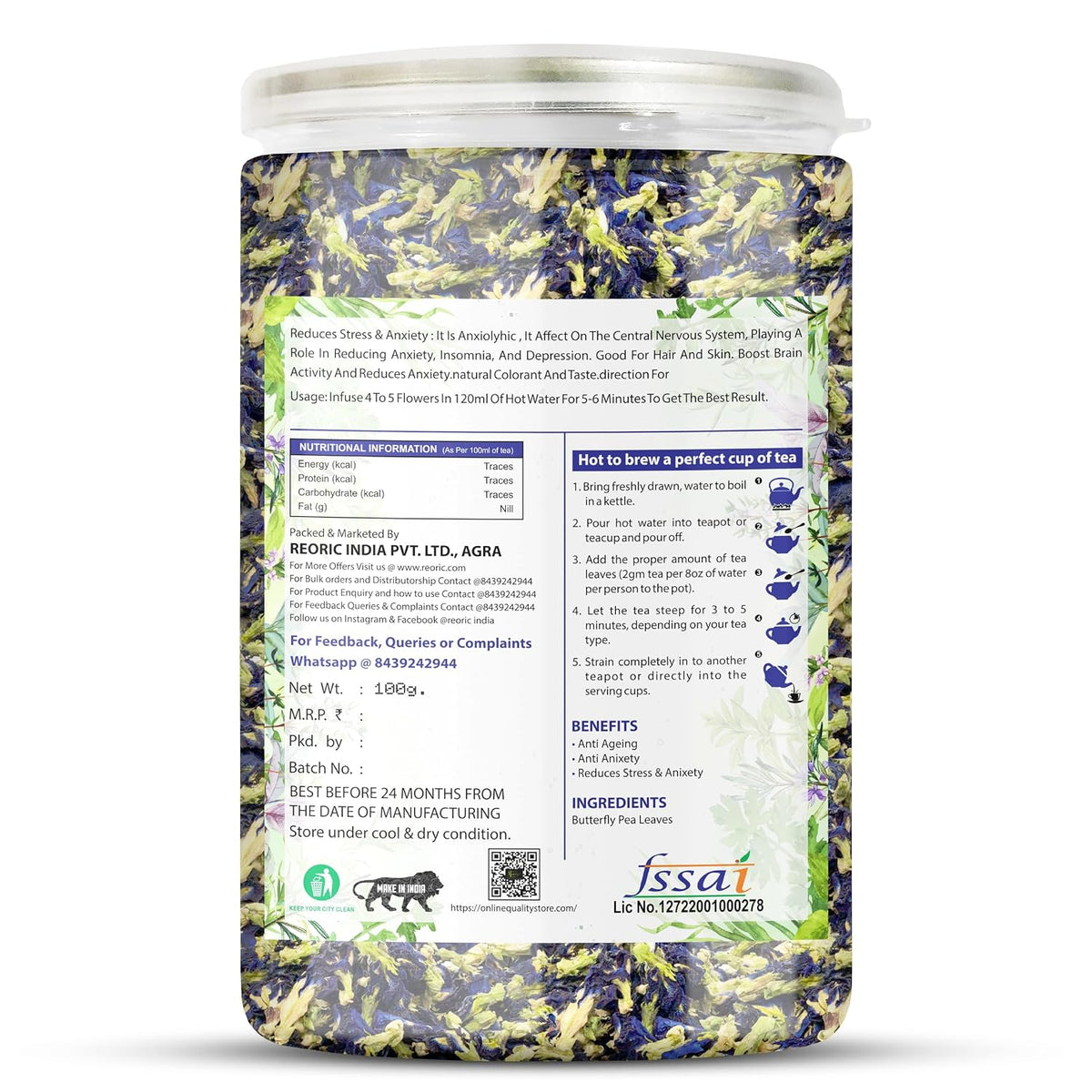 BRALCON Hibiscus Flower Tea + Butterfly Blue Pea flower + Lemongrass + Chemomile Tea - 50g each Pack
