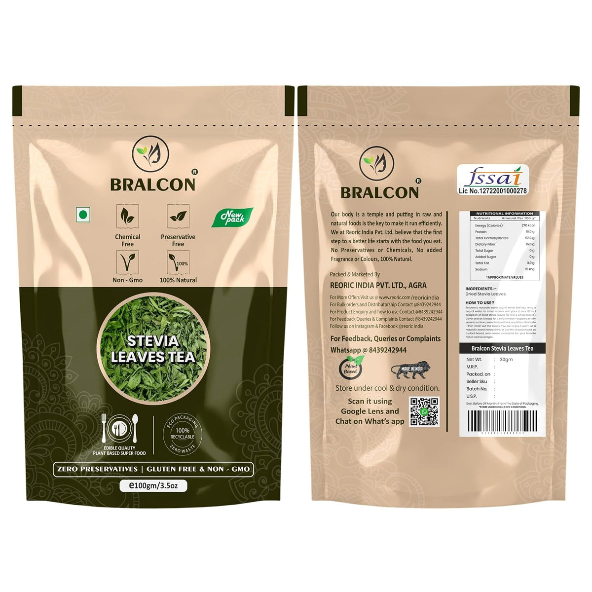 BRALCON Dried Stevia Whole Leaves 30g