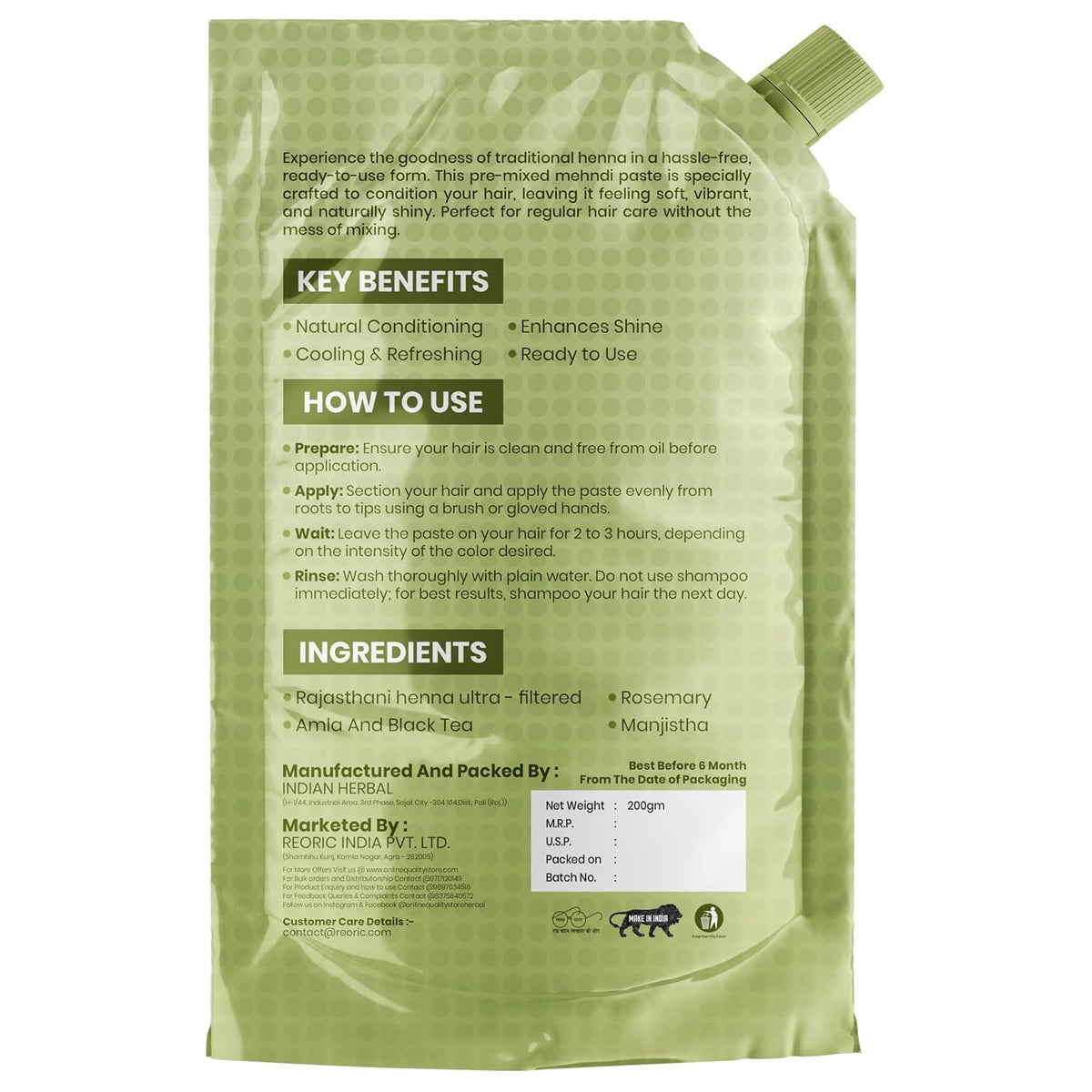 REORIC Ready to Use Henna Paste for Hair 200g