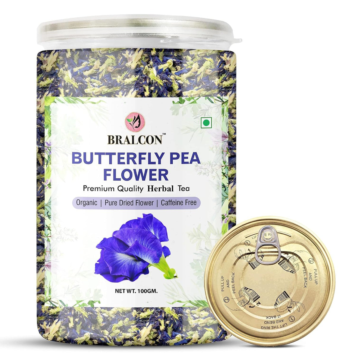 BRALCON Organic Herbal Tea Combo Pack- Butterfly Pea Flower Tea and Chamomile Flower Tea- 200g(100g x 2 Pack)