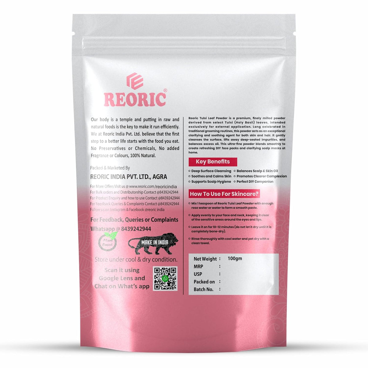 Reoric Pure Tulsi Powder -100g