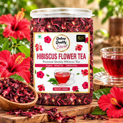 Online Quality Store Organic Hibiscus Flower Tea-100g | Caffeine Free Herbal Tea | Improve Digestion