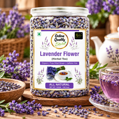 Online Quality Store Lavender Flower Tea -100g | Sun Dried Lavender Flowers Herbal Tea | Stress Relief| Iced Tea