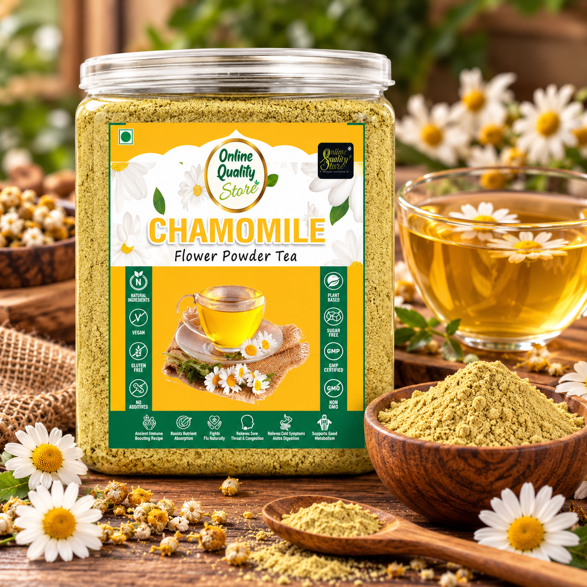 Online Quality Store Chamomile Flower Powder Tea - 100g | Chamomile Tea Powder Caffeine Free Herbal Tea