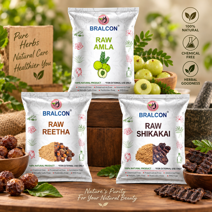BRALCON Organic Raw Reetha, Amla, Shikakai Combo Pack- 300g(100g x 3 Pack)