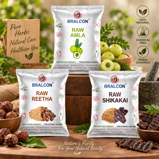 BRALCON Organic Raw Reetha, Amla, Shikakai Combo Pack- 300g(100g x 3 Pack)