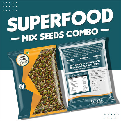 Online Quality Store Mix Seeds - 400g | 6-In-1 Super Seeds Mix | Pumpkin, Sunflower, Watermelon, Flax, Strawberry and Chery Seeds - Mixed seeds for weight loss | Edible Seeds
