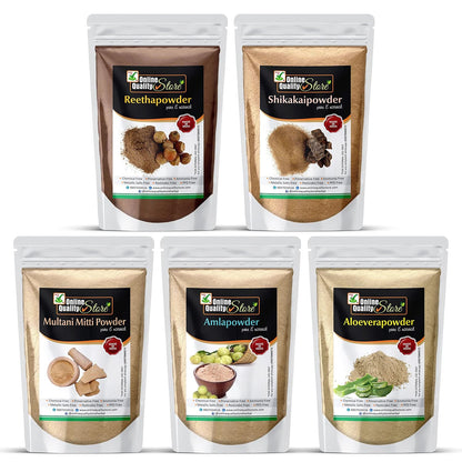 Online Quality Store Amla(75 Grams) Reetha(75 Grams) Shikakai(75 Grams) Multani Mitti(100 Grams) and Alovera powder(75 Grams) for hair in Separate packaging (Total :- 400 Grams) - Offer of the day