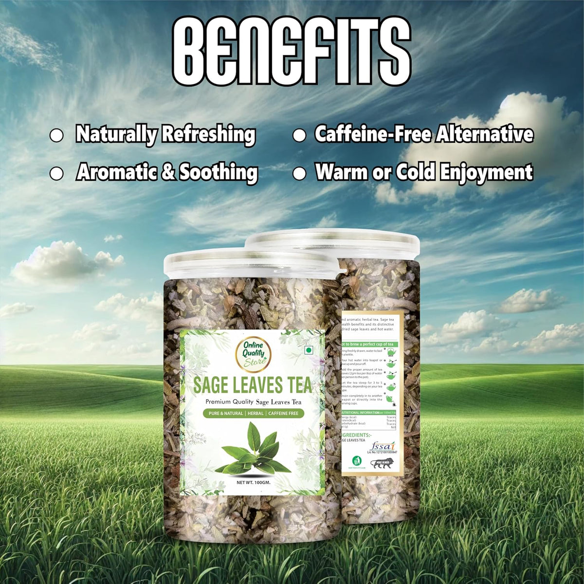 Online Quality Store Dried Sage Leaves Tea 100gm | 100% Pure & Original Sage Leaves Herbal Tea